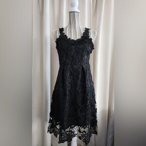 New black lace appliqué midi dress scoop neck cocktail prom